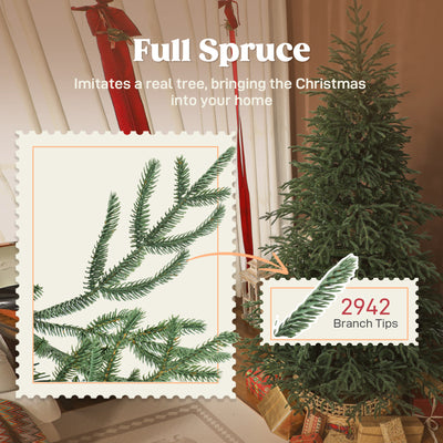 HOMCOM 7 ft Full Spruce Christmas Tree with Realistic Dense Tips, Easy Assembly - Green 