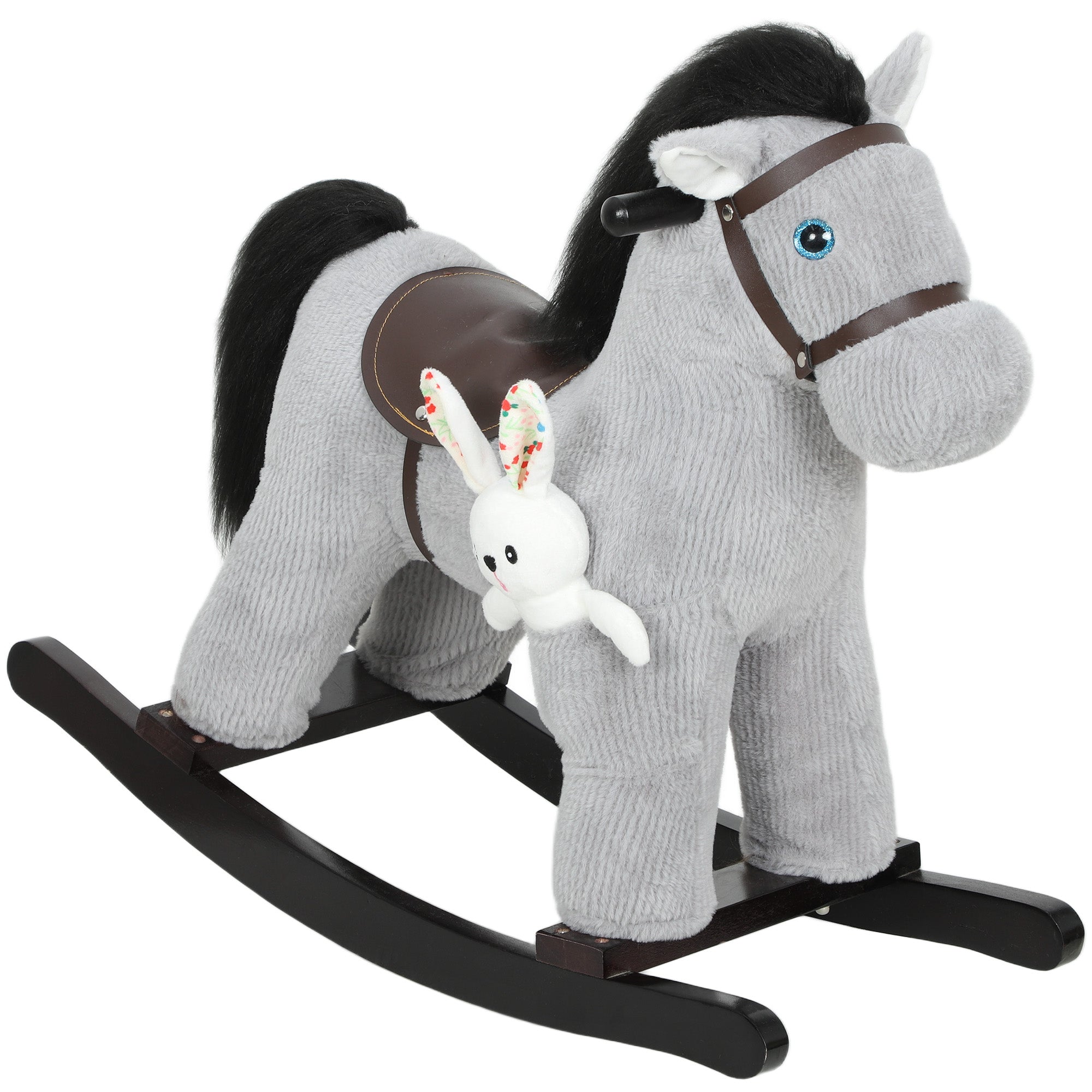 AIYAPLAY Baby Rocking Horse, Plush Ride on Toy with Handle Grip, Sound and Doll, Toddler Animal Rocker for Kids Aged 2-5, Grey 