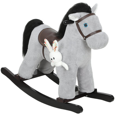 AIYAPLAY Baby Rocking Horse, Plush Ride on Toy with Handle Grip, Sound and Doll, Toddler Animal Rocker for Kids Aged 2-5, Grey 