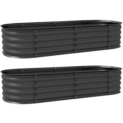 Outsunny Galvanised Raised Garden Bed, Metal Planter Box with Safety Edging, for Flowers, Herbs, Succulents, Pack of 2, Dark Grey 