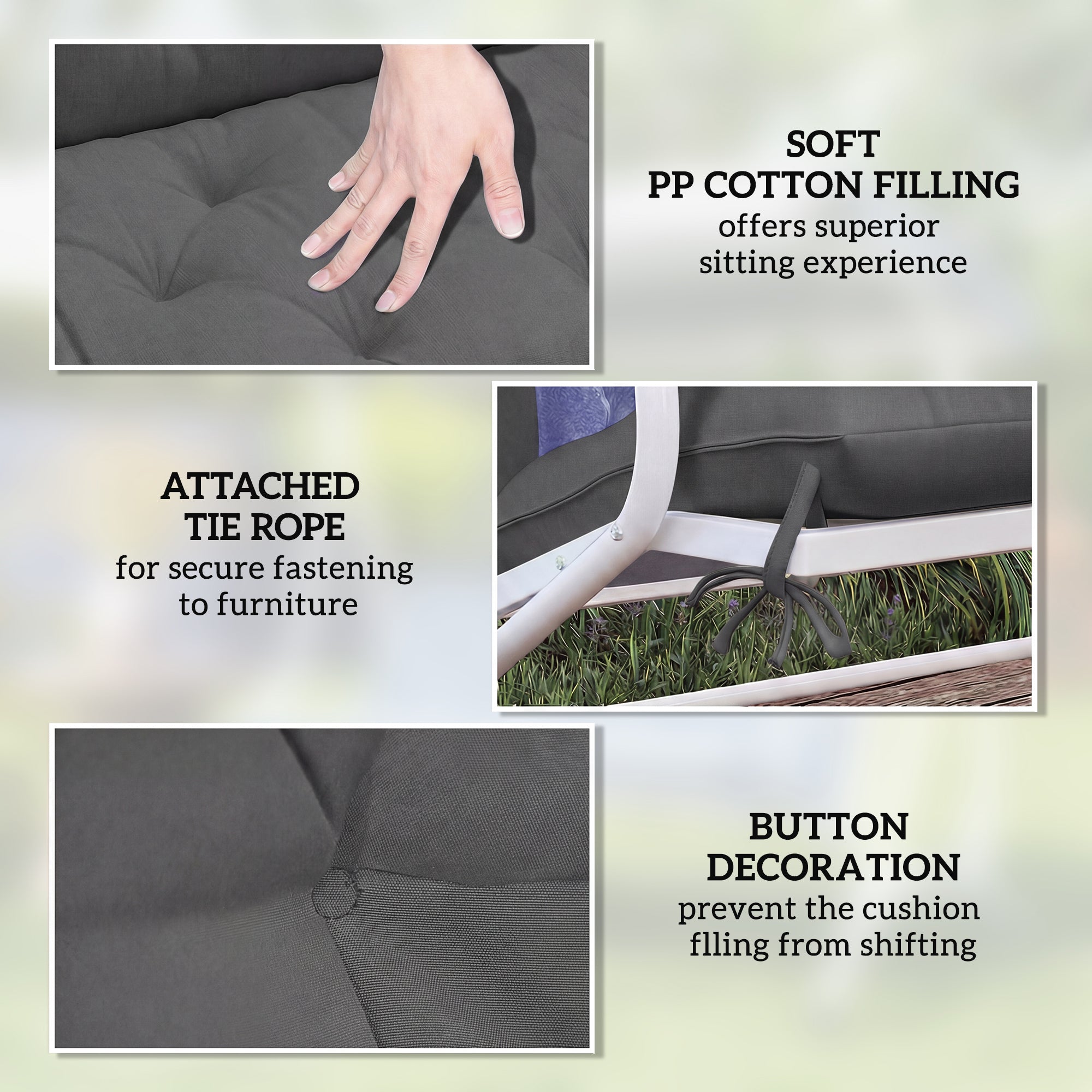 Outsunny Garden Bench Cushion, 2 Seater Swing Chair Cushion, Seat Pad with Ties for Indoor and Outdoor Use, 110 x 120 cm, Black 