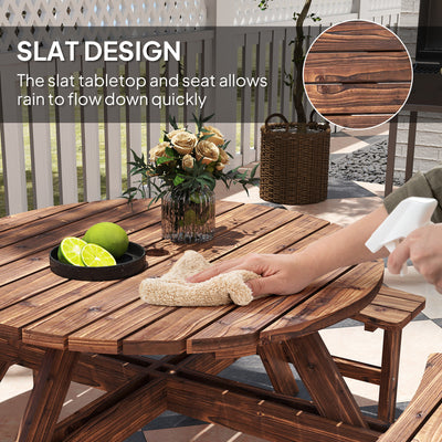 Outsunny Wooden Garden Dining Set, 8 Seater Patio Furniture Set with Round Picnic Table, Parasol Hole for Outdoor Garden, Tan 