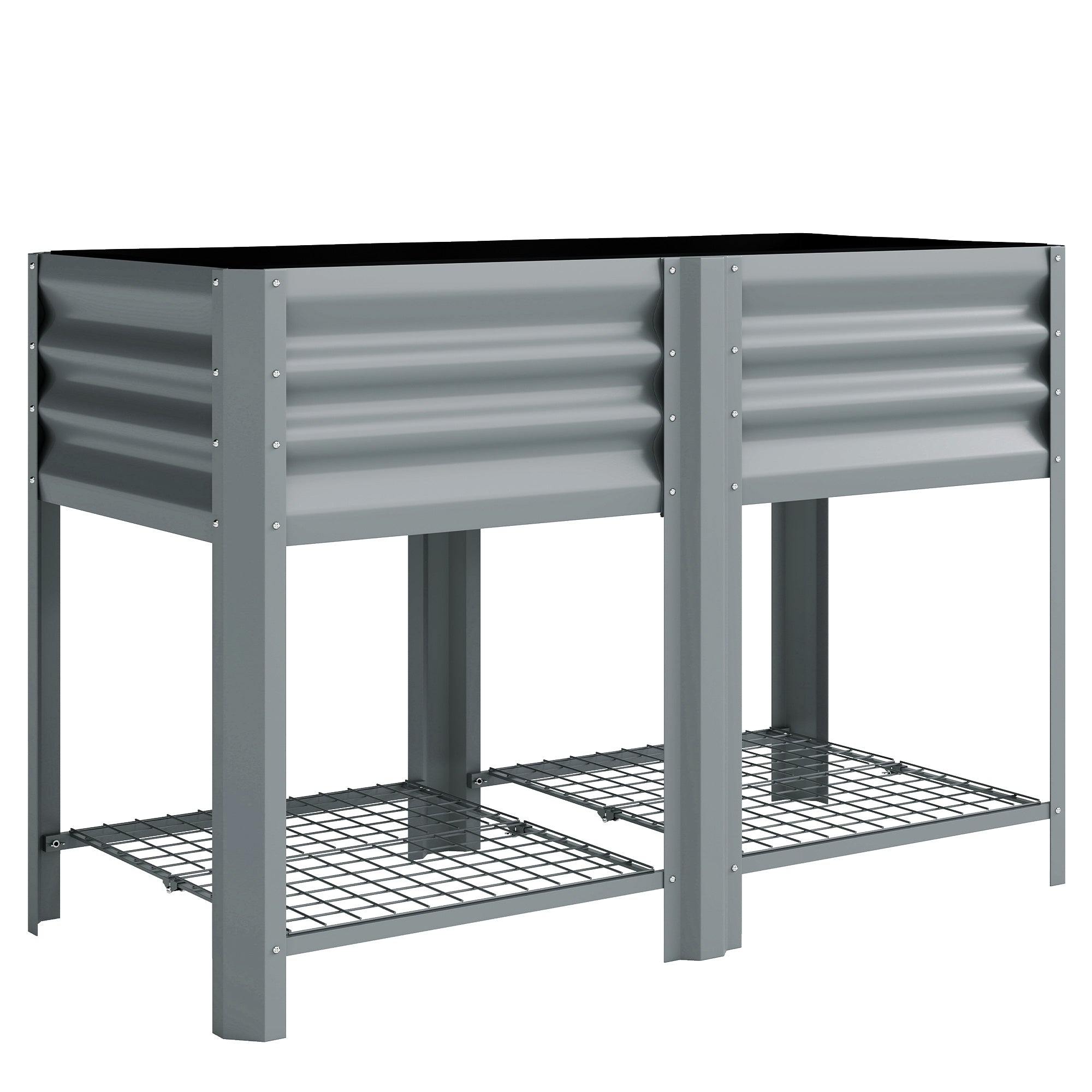Outsunny Raised Garden Bed with Storage Shelf Steel Elevated Planter Box with Legs for Outdoor Vegetables Flowers 