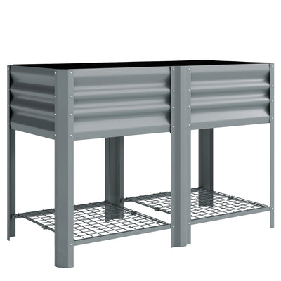 Outsunny Raised Garden Bed with Storage Shelf Steel Elevated Planter Box with Legs for Outdoor Vegetables Flowers 