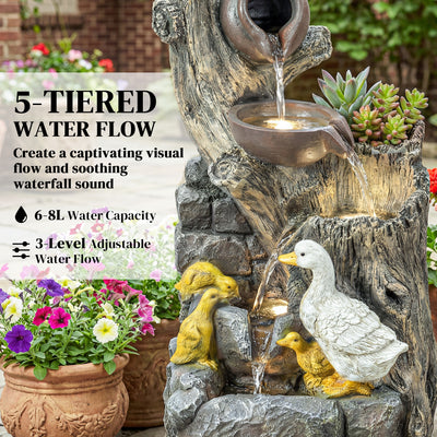 Outsunny 5-Tier Outdoor Waterfall Fountain, Freestanding Self-Contained Cascading Water Feature Garden Landscape 