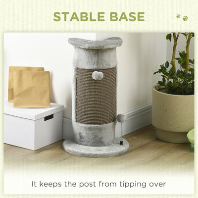 PawHut 58cm Cat Scratching Post, with Covered Plush, Play Balls, for Corner Walls - Grey 