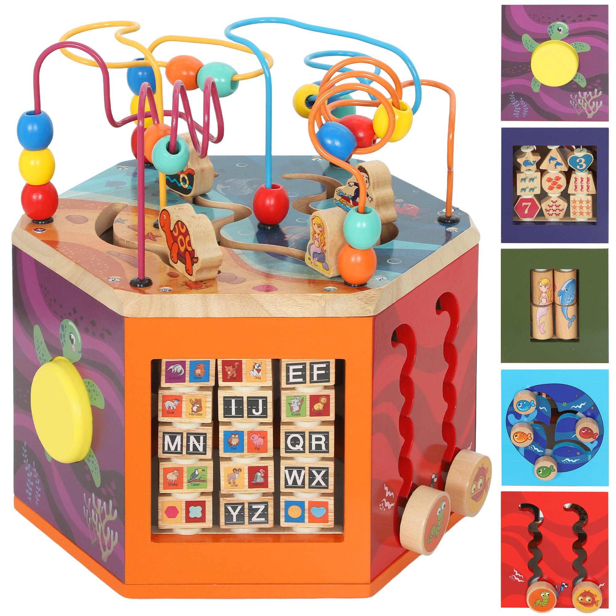 AIYAPLAY Wooden Activity Cube, Baby Toys with Bead Maze, Pattern Sorter for Toddlers Boys and Girls 18+ Months 