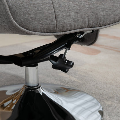 HOMCOM Swivel Recliner Chair with Footstool, Velvet Recliner Armchair with Ottoman, Steel Base, Upholstered Reclining Chair for Living Room, Bedroom, Office, Grey