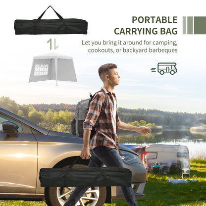 Outsunny 2.9 x 2.9m Pop Up Gazebo Canopy Tent with 2 Sidewalls and Carry Bag, Height Adjustable, UV50+ Party Tent Event Shelter for Garden, Patio, White