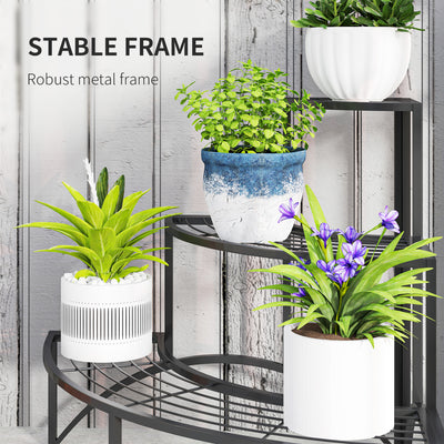Outsunny Three-Tier Corner Metal Plants Shelves - Black 