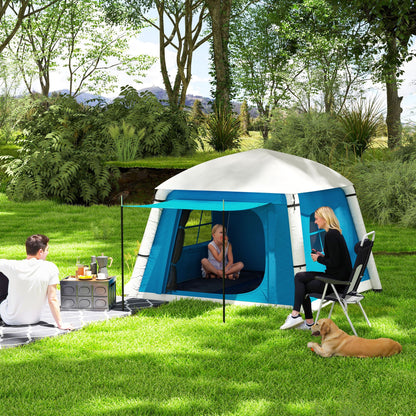 Outsunny Inflatable Camping Tent w/ Hand Pump, Easy Setup 1/2 Person Blow Up Tent Waterproof 190T Taffeta w/ Mesh Windows, Doors and Carry Bag, Light Blue 