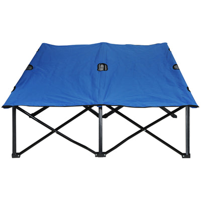 Outsunny Double Camping Cot Bed, with Bag - Blue 