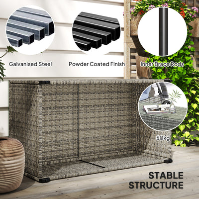 Outsunny 90 x 50cm Glass-Top Rattan Side Table - Dark Grey 