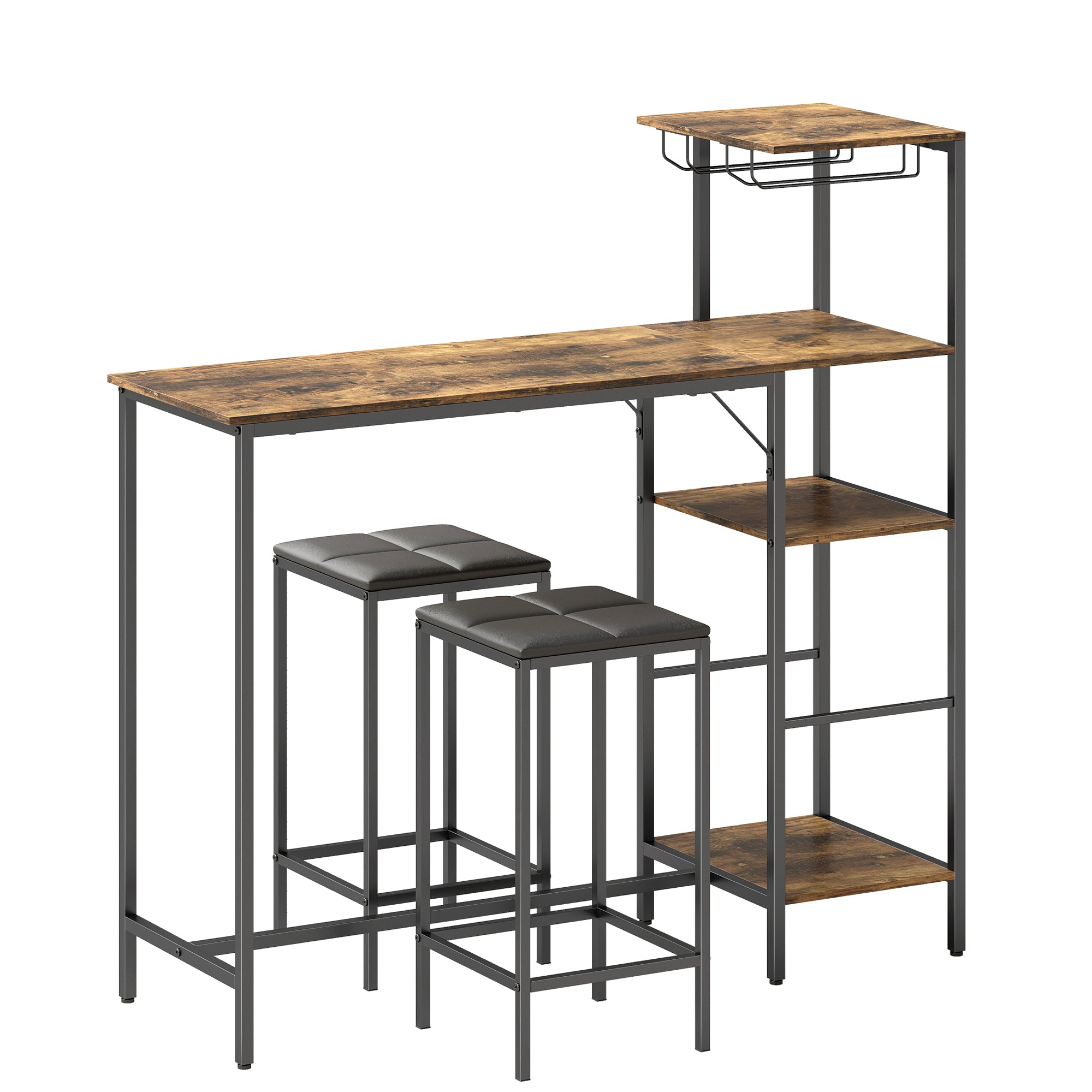 HOMCOM 3 Piece Breakfast Bar Table and Stools Set, Rustic Brown 