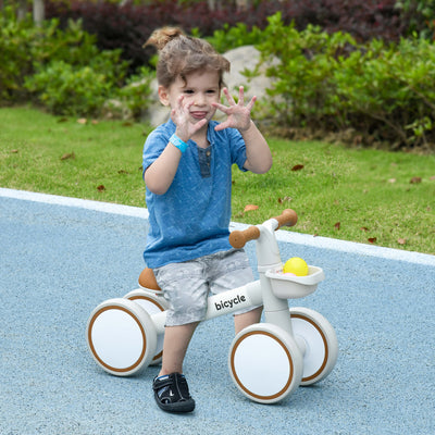 AIYAPLAY Kids Balance Bike for 1-3 Years Old with Adjustable Seat, Silent Wheels, White 