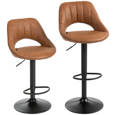 HOMCOM Bar Stools Set of 2, PU Leather Swivel Barstools with Backrest and Footrest for Kitchen, Counter, Breakfast Bar, Brown 