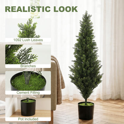 HOMCOM Set of 2 Decorative Artificial Plants Cypress in Weighted Pot, Fake Plant with 1092 Leaves, 120 cm