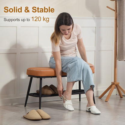 HOMCOM PU Leather Shoe Storage Bench - Brown