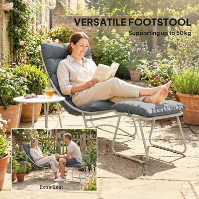 Outsunny Bistro Set for Garden, 3 Piece Outdoor Table and Chair with Footstool and Removable Cushions, Comfy Balcony Furniture 
