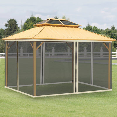 Outsunny 352 x 207cm Universal Replacement Mesh Sidewall Netting for Patio Gazebos and Canopy Tents, (Sidewall Only) Beige 