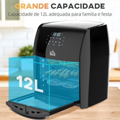 HOMCOM 12L 8 in 1 Digital Air Fryer Oven with Roast, Bake, Dehydrate, 8 Preset Modes, Rapid Air Circulation, Timer, Inner Light, Memory Function, 1800W, Dish Wash Accessory, Black 