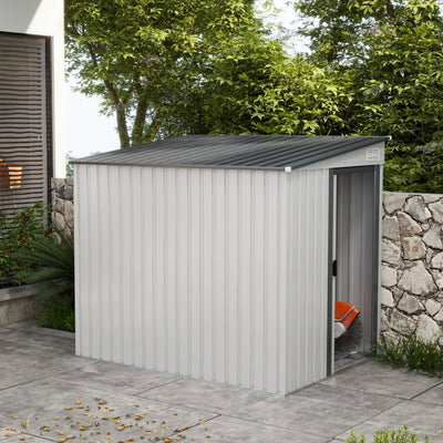 Outsunny 7 x 5ft Galvanised Metal Shed, with Sliding Door - White 