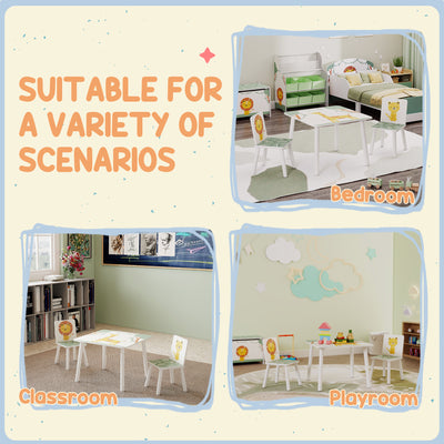 AIYAPLAY 3-Piece Toddler Table and Chair Set, Kids Table with 2 Chairs Set for Bedroom, Nursery, Playroom, Green 