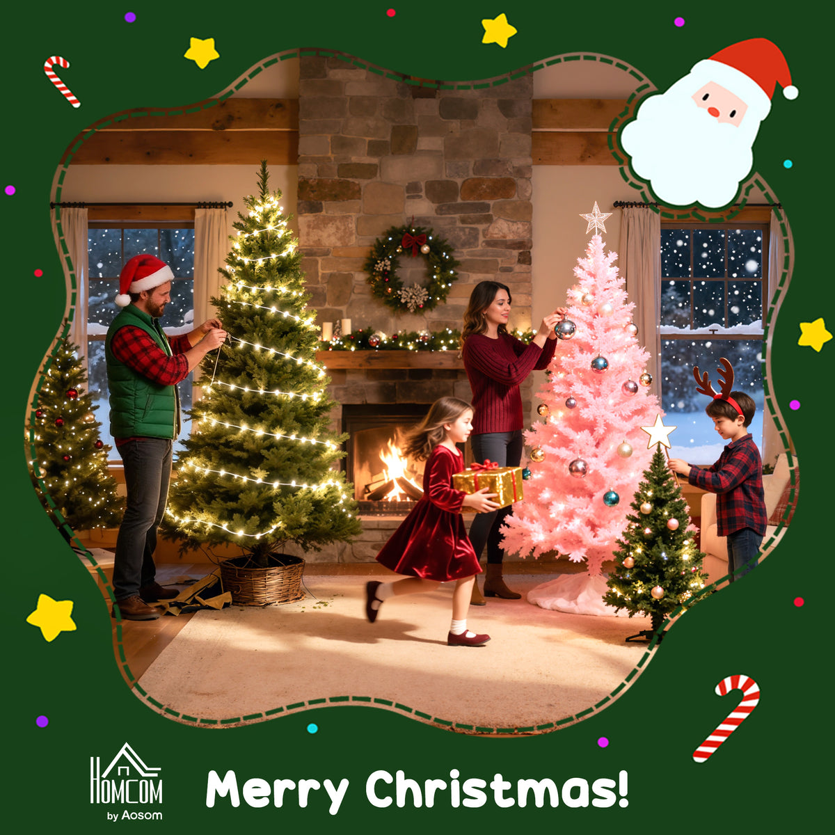 HOMCOM Set of Two Artificial 4ft Christmas Trees, with Lights - Green