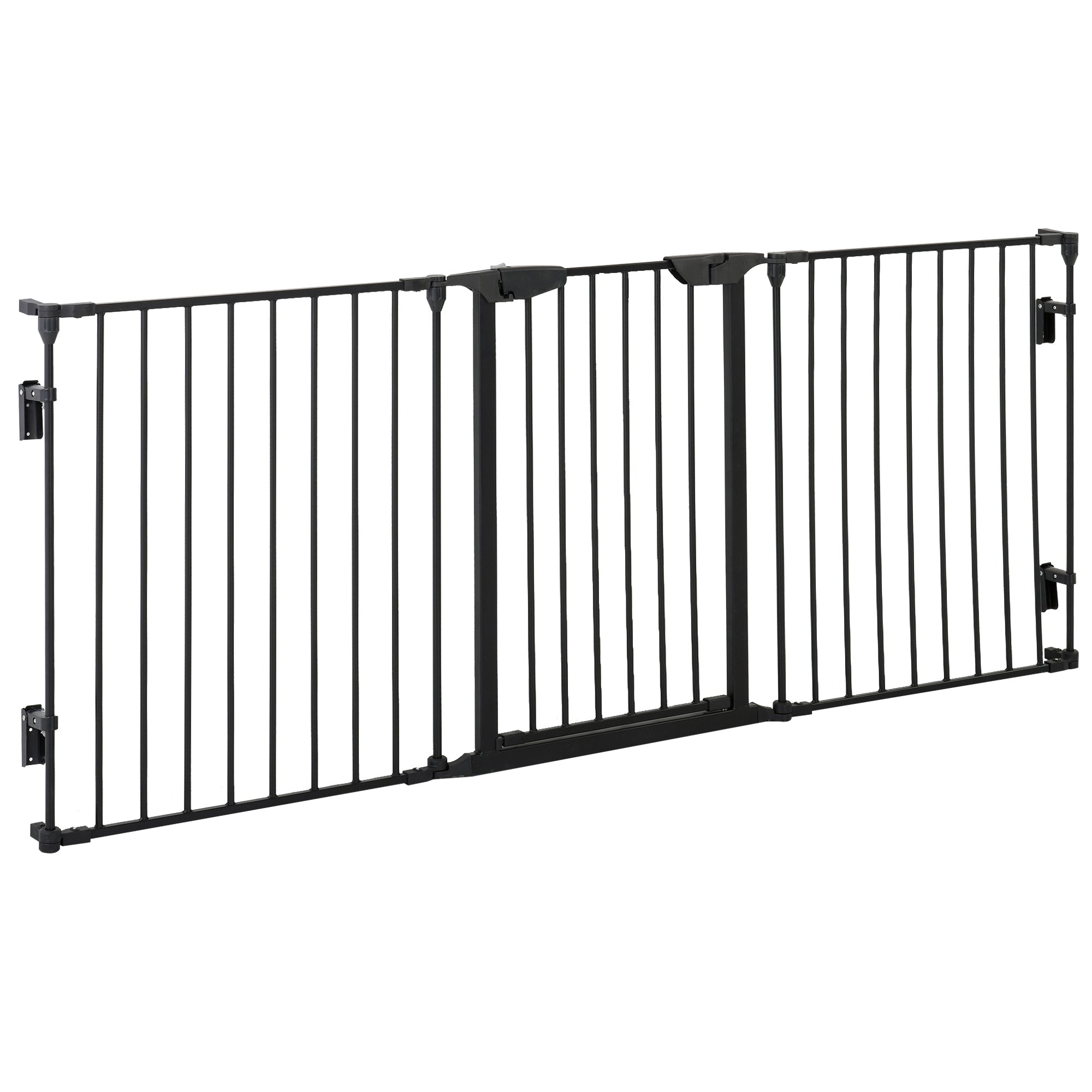 PawHut Pet Safety Gate, 3 Panels Playpen Fireplace, Metal Fence, Stair Barrier, Room Divider w/ Walk-Through Door - Black 