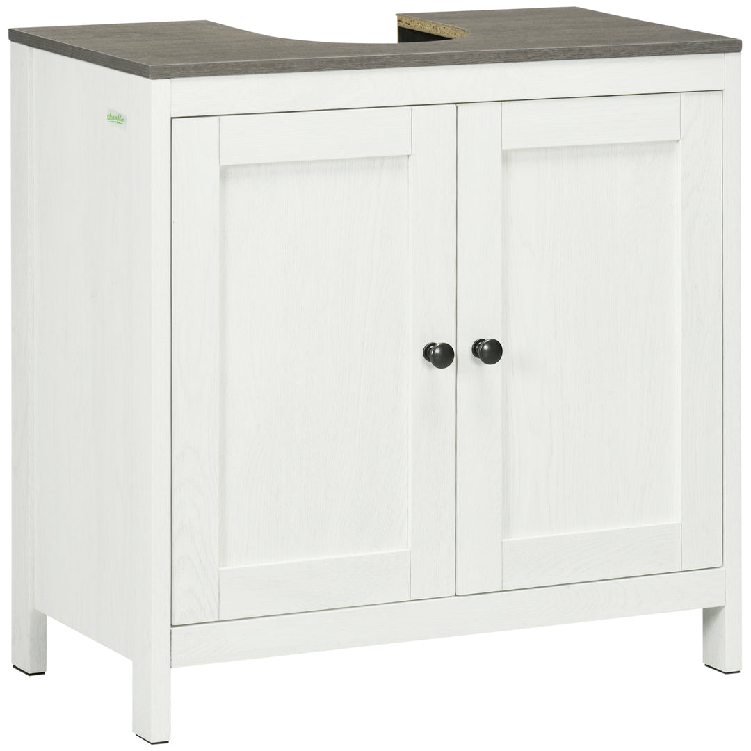 kleankin Modern Bathroom Sink Cabinet, Floor Standing Under Sink Cabinet, Freestanding Storage Cupboard with Adjustable Shelf, Double Doors, Antique White 