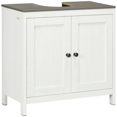 kleankin Modern Bathroom Sink Cabinet, Floor Standing Under Sink Cabinet, Freestanding Storage Cupboard with Adjustable Shelf, Double Doors, Antique White 