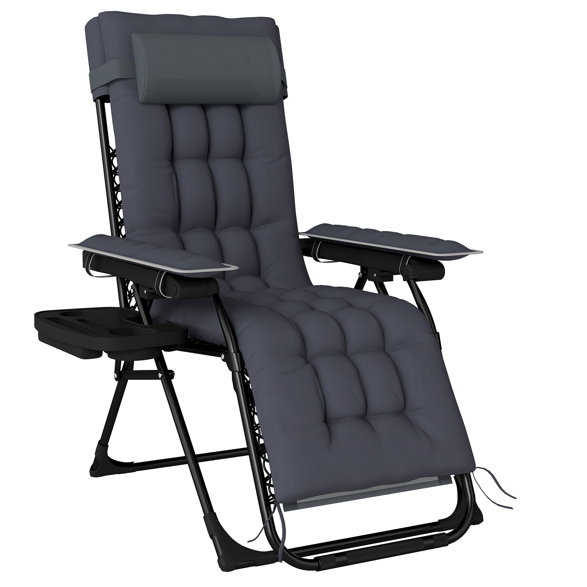 Outsunny Zero Gravity Chair, Folding Sun Lounger Reclining Garden Chair with Arm Pads, Cushion, Cup Holder, Headrest, Dark Grey 