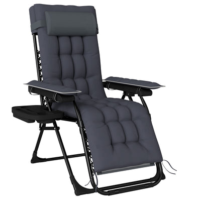 Outsunny Zero Gravity Chair, Folding Sun Lounger Reclining Garden Chair with Arm Pads, Cushion, Cup Holder, Headrest, Dark Grey 