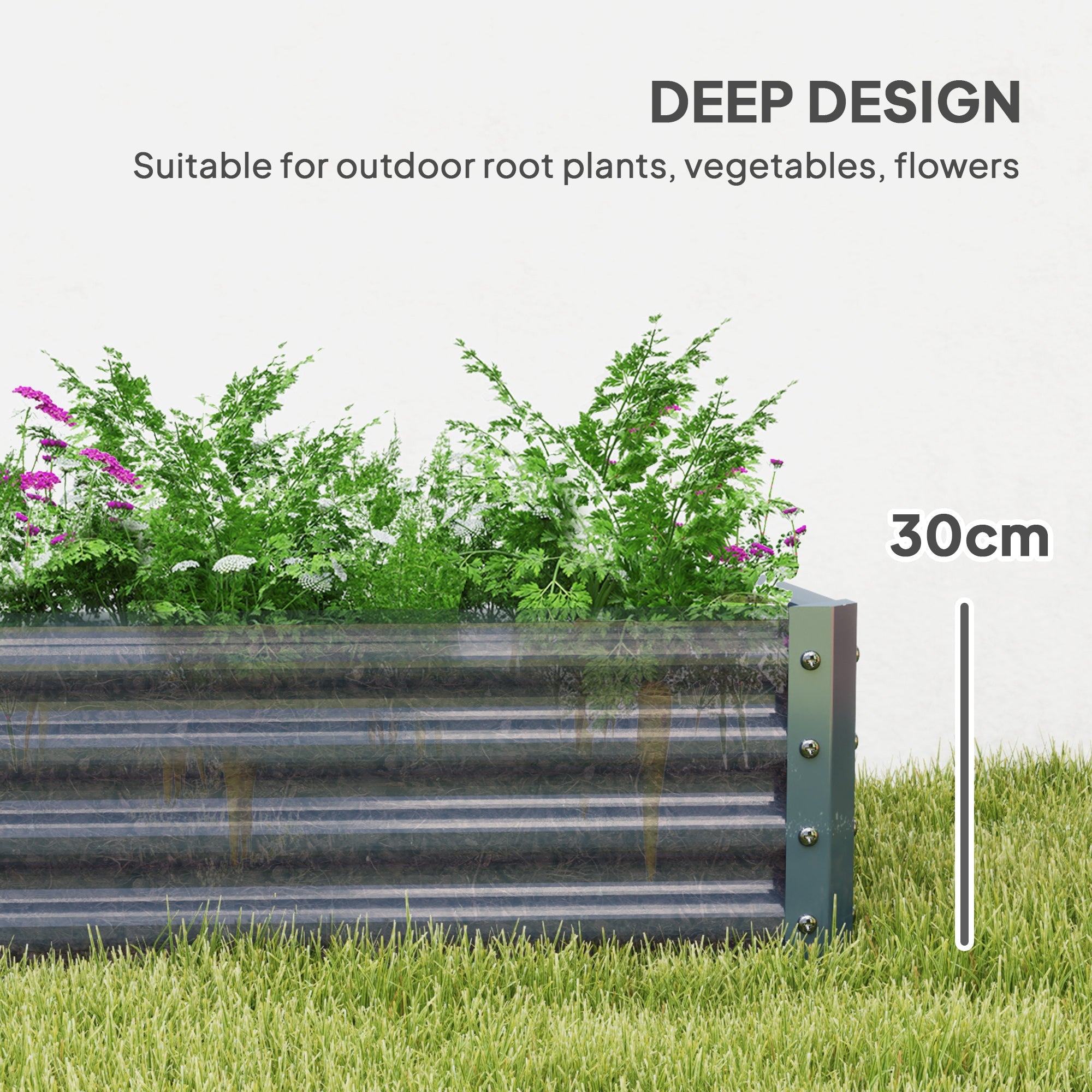 Outsunny 180 x 90cm Galvanised Steel Open Planter - Silver 