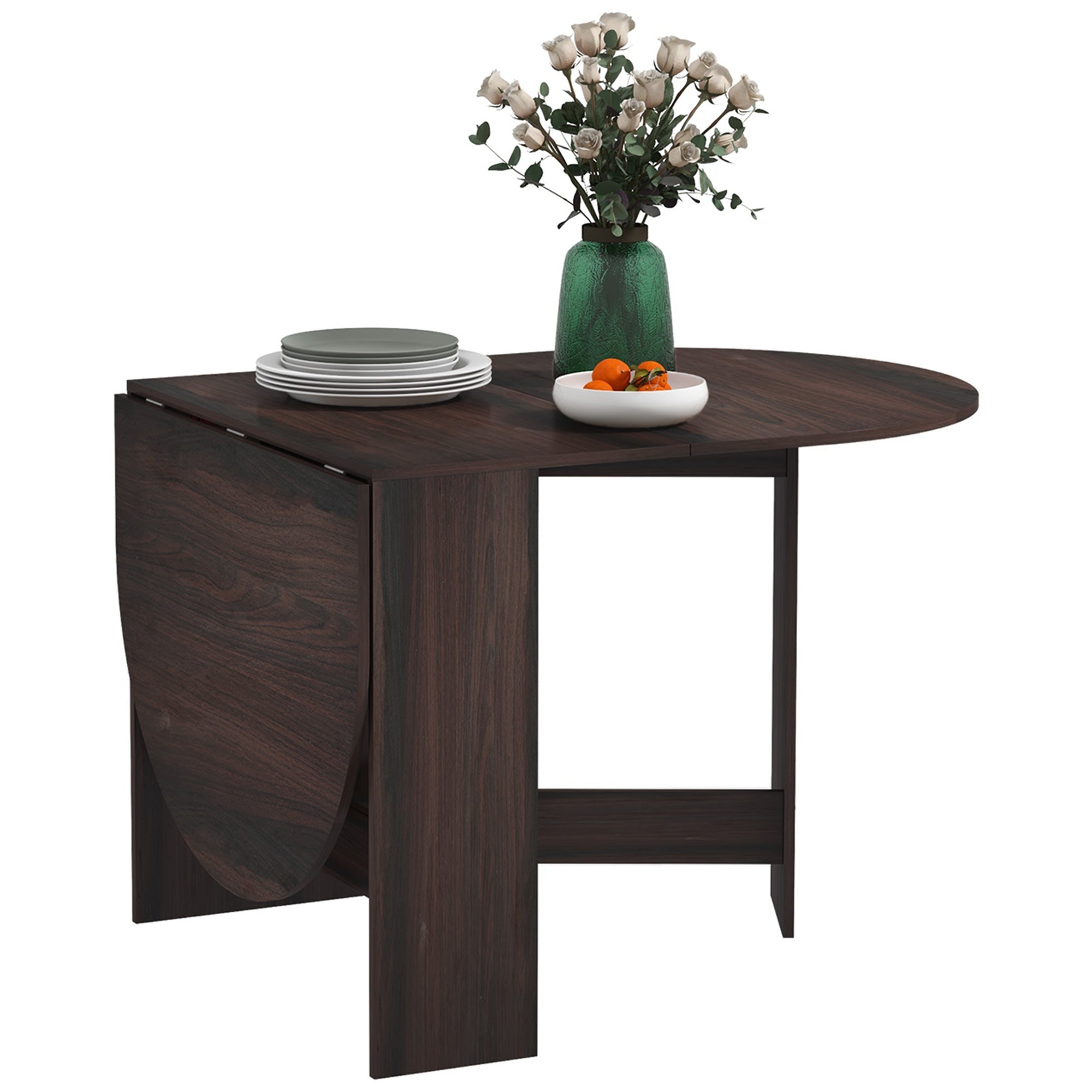 HOMCOM Folding Dining Table, Drop Leaf Table for Small Spaces, Oval Tabletop for Dining Room, Chocolate Wood Effect 