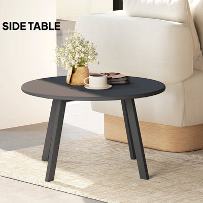Outsunny 70cm Round Coffee Table, Outdoor Garden Table with Non-Slip Foot Pads and Metal Frame for Garden, Terrace, Balcony, Living Room, Black 