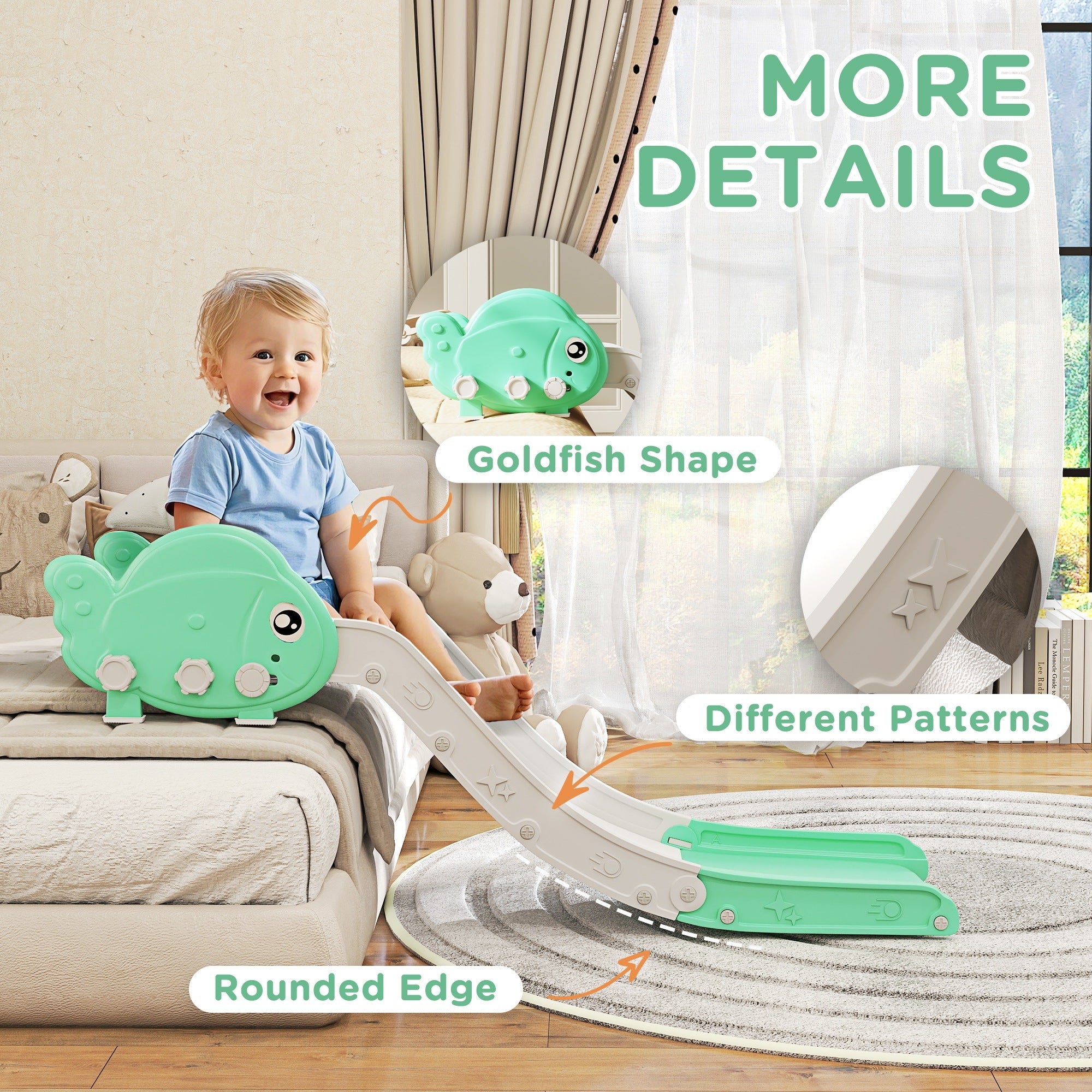 AIYAPLAY Kids Sofa Slide with 130cm Extended Length, HDPE Toddler Slide for Sofa, Bed, Stairs, Easy Assemble & Storage, Green 