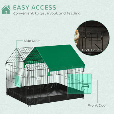 PawHut Rabbit Cage Guinea Pig Playpen Small Animal House for Kitties Puppies, w/ Water Proof Oxford Roof Floor 90 x 75 x 75 cm 