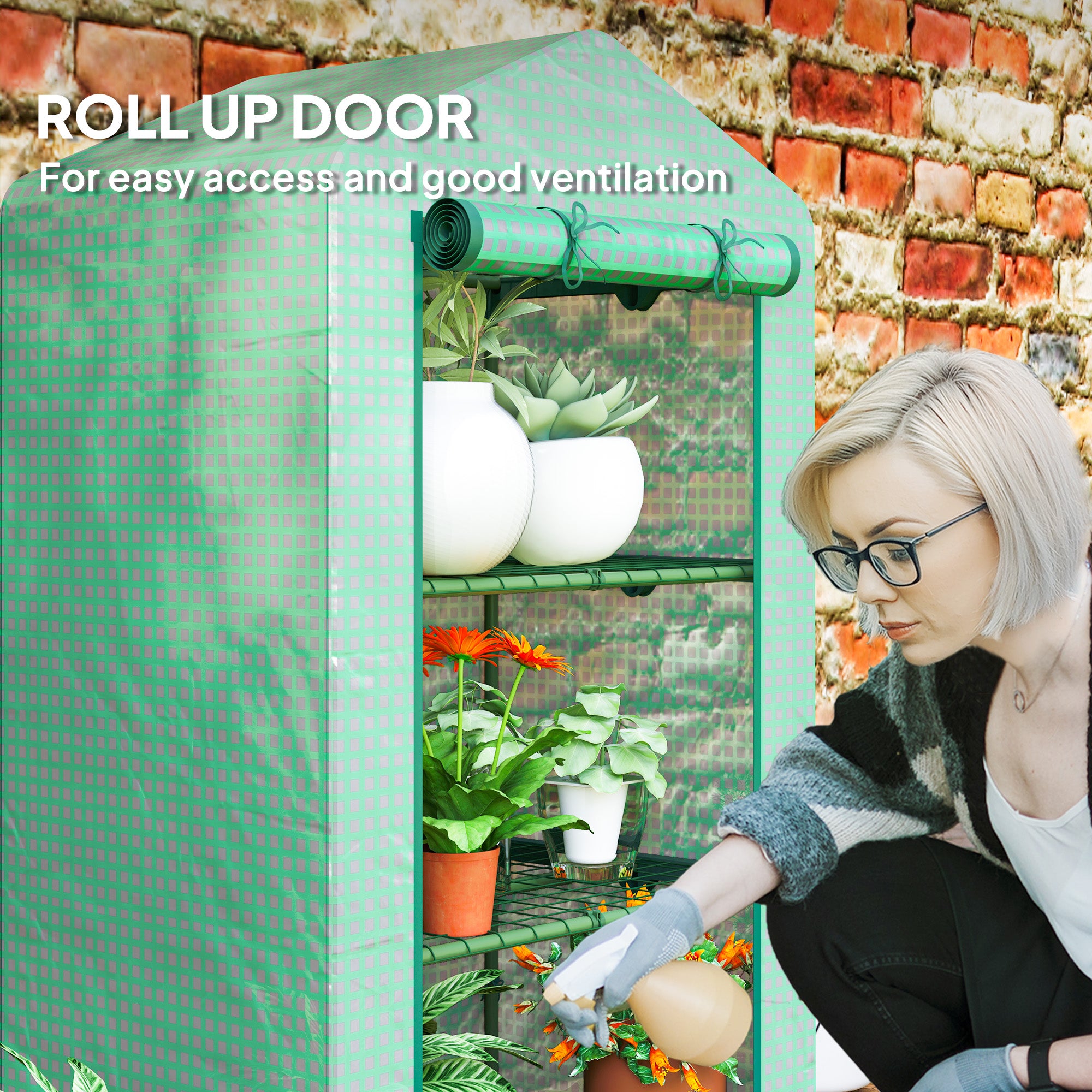 Outsunny 3 Tier Mini Greenhouse Portable Garden Grow House with Roll Up Door and Wire Shelves, 69 x 49 x 125 cm, Green 