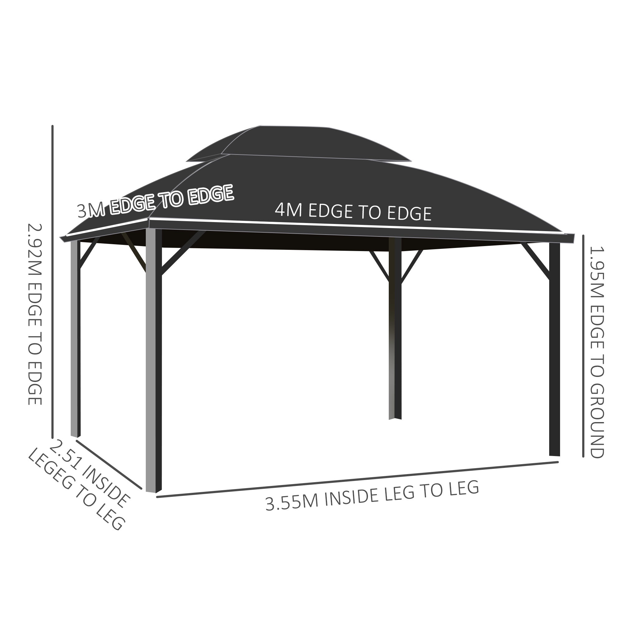 Outsunny 4 x 3m Aluminium Frame Hard Gazebo, with Accessories - Brown 