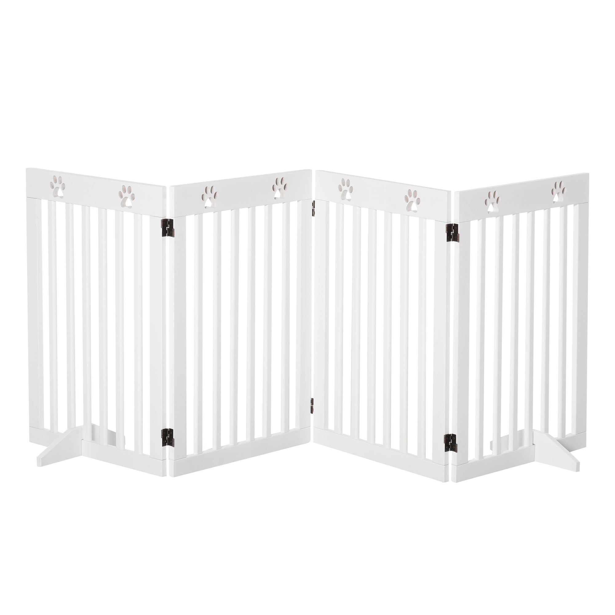 PawHut Wooden Pet Gate Foldable Freestanding Dog Safety Barrier w/ Support Feet 