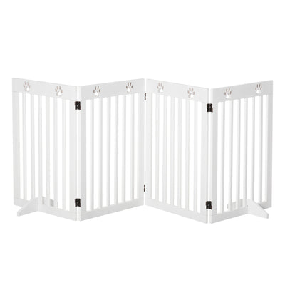 PawHut Wooden Pet Gate Foldable Freestanding Dog Safety Barrier w/ Support Feet 