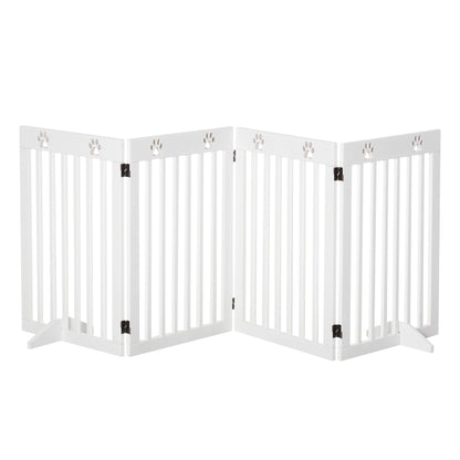 PawHut Wooden Pet Gate Foldable Freestanding Dog Safety Barrier w/ Support Feet 