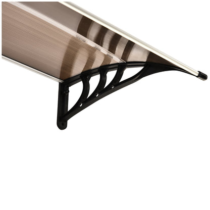 Outsunny Curved Window Door Canopy Aluminium Rigid Plastic Polycarbonate Fixed Outdoor Awning Modern Design UV Water Rain Resist 120 x 75cm Brown 