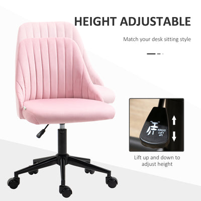 Vinsetto Velvet-Feel Armless Office Chair - Pink 