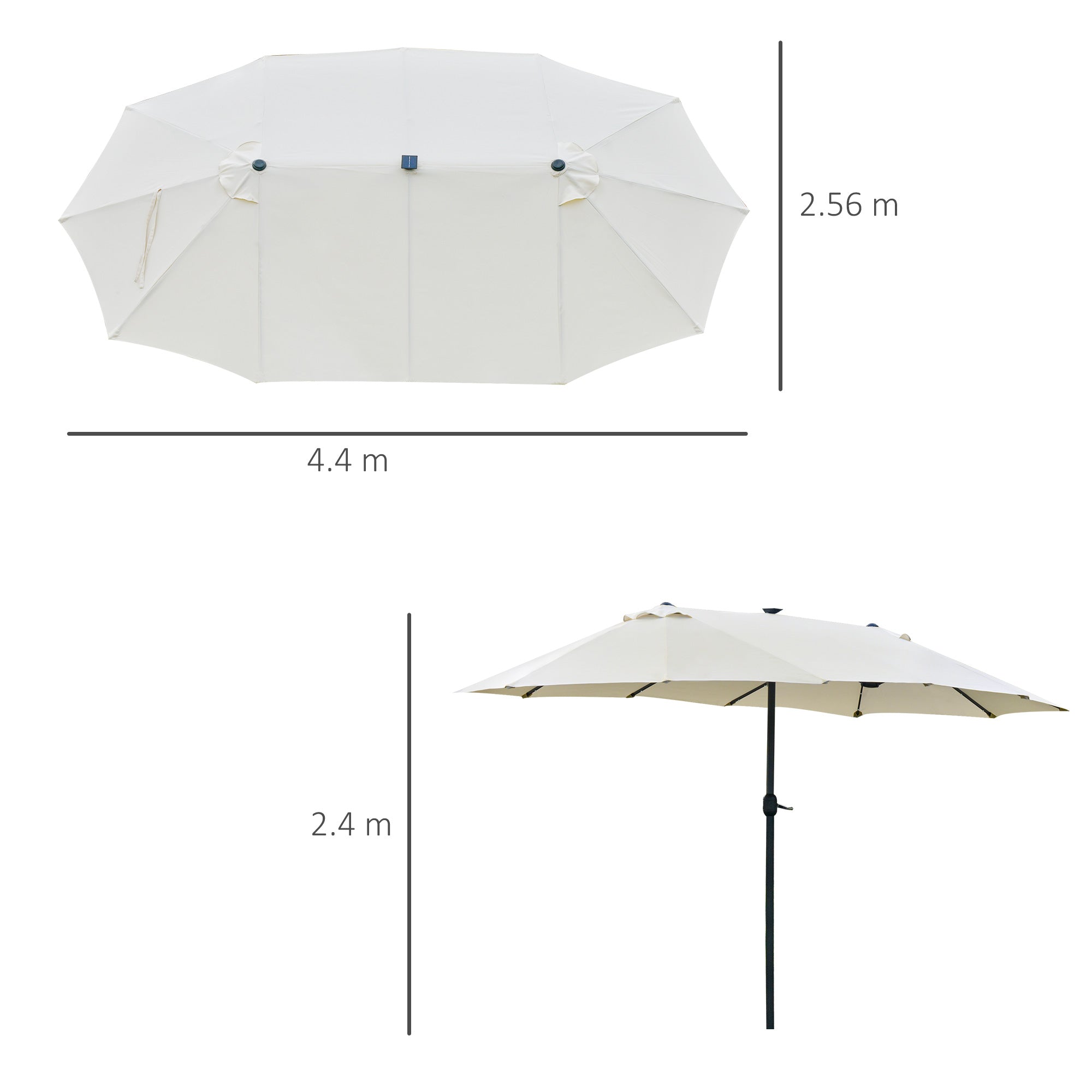 Outsunny 4.4m Double-Sided Sun Umbrella Patio Parasol LED Solar Lights Cream White 