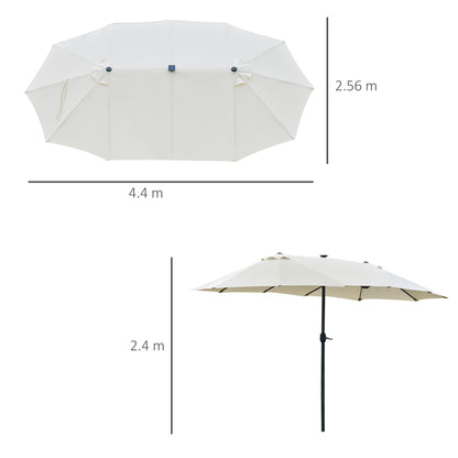 Outsunny 4.4m Double-Sided Sun Umbrella Patio Parasol LED Solar Lights Cream White 
