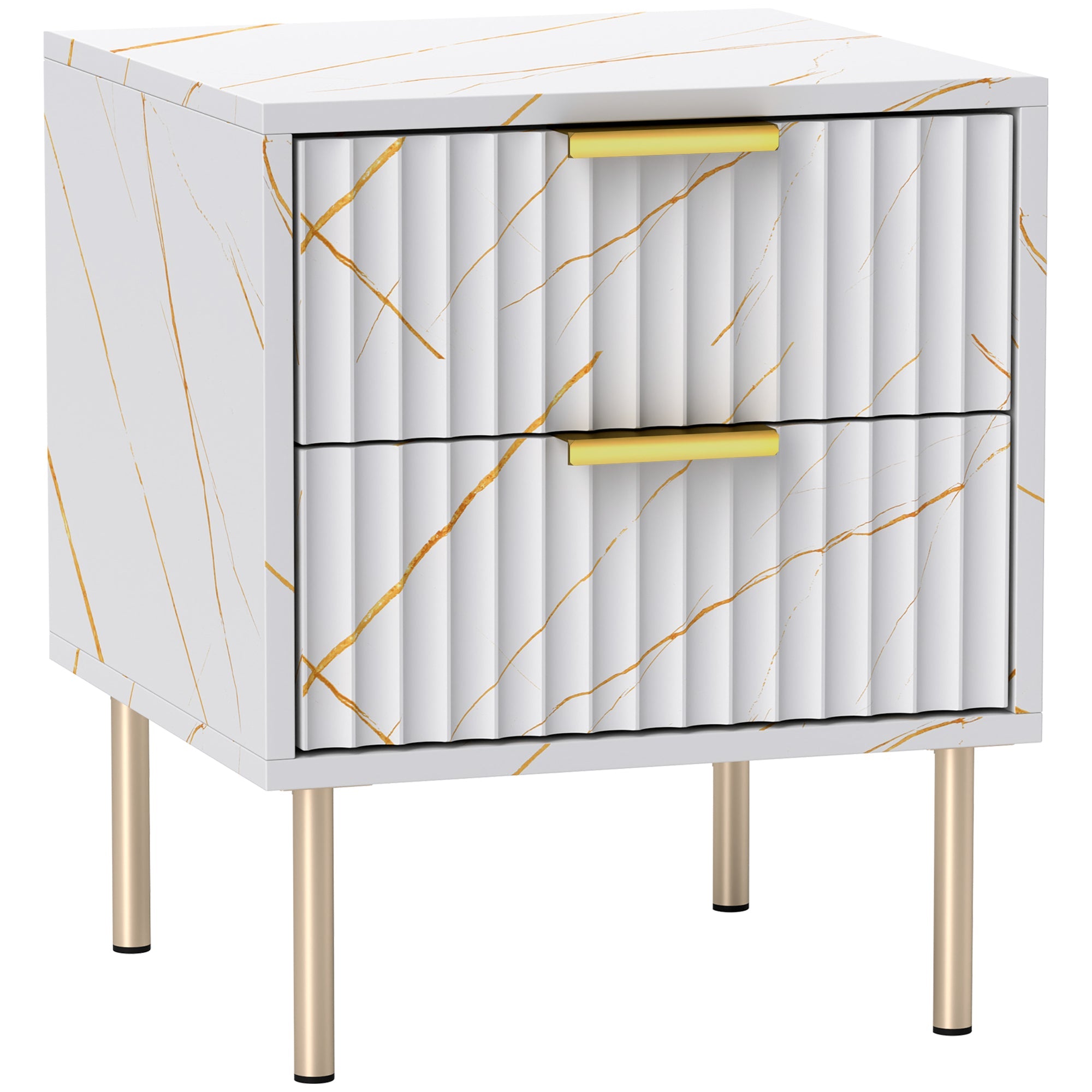 HOMCOM Elegant Two-Drawer Bedside Table - White 