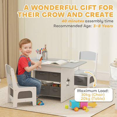AIYAPLAY Kids Table and Chair Set, Toddler Table and 2 Chairs Set with 6 Removable Drawers, for Boys Girls Ages 3-8, Light Grey