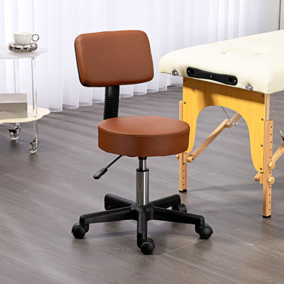 HOMCOM Beautician's Swivel Salon Chair w/ Padded Seat Back 5 Wheels Adjustable Height Salon Hairdressers Tattoo Spa Rolling Cushion Professional 48cm Brown 